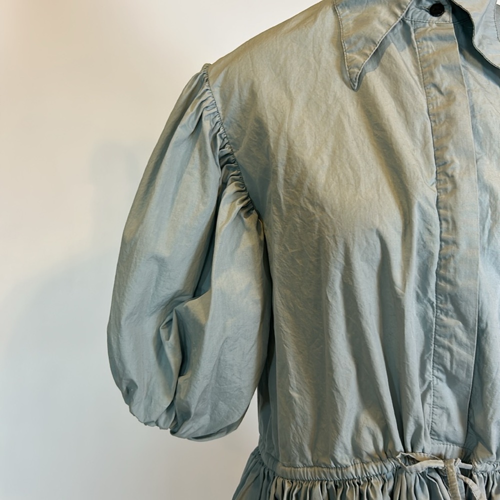S/W/F | Tranquil Blue Puff Sleeved Drawstring Waist Mini Dress | Small - Picture 5 of 16